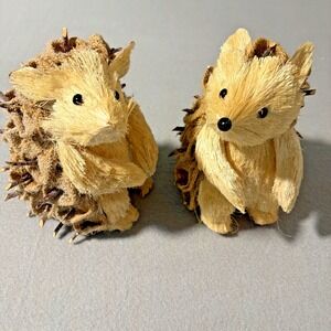 NWT! Pier 1 Imports Hedgehog Figurines Rustic Woodland Fall Harvest Fiber Burlap